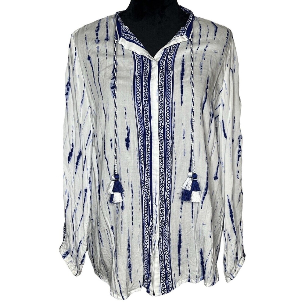 Chico’s 100% Modal Tie-Dye Embroidered Boho Shirt Size 2